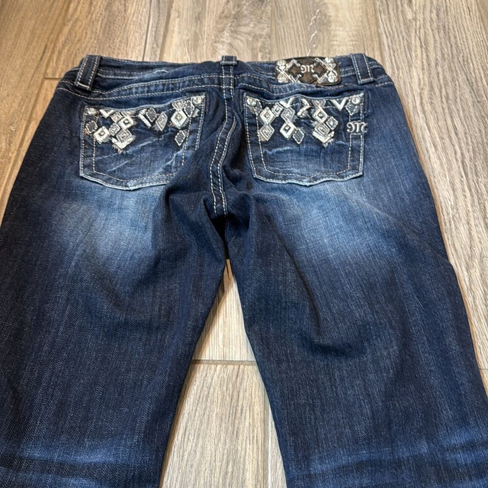 Miss Me Womens Mid-Rise Curvy‎ Cropped Stretch Rhinestone Blue Jeans SZ 29 - Picture 10 of 13